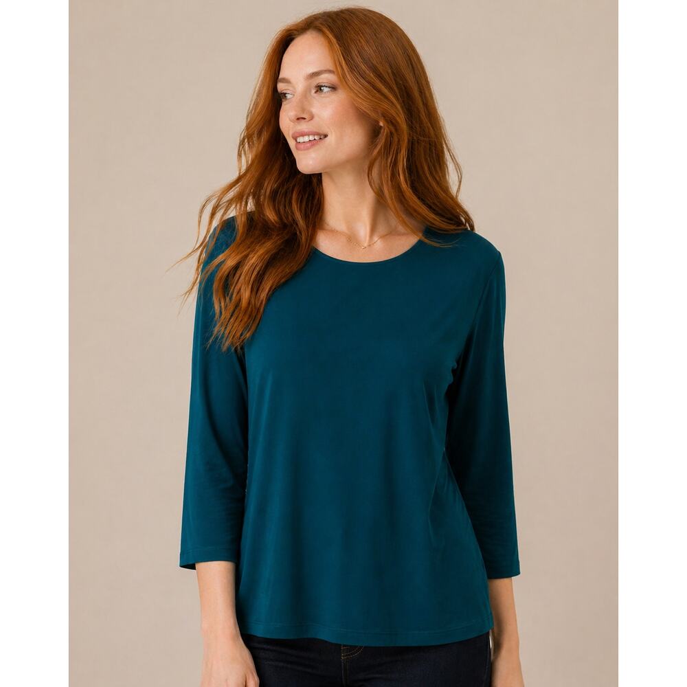 Christopher Banks Womens XL Teal 34 Sleeve Top Cotton Knit Casual